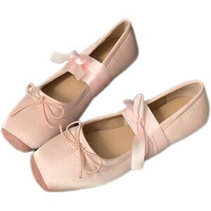 Women Pink Canvas Lace Up Ankle Strap Floral Dressy Ballet Flats Shoes
